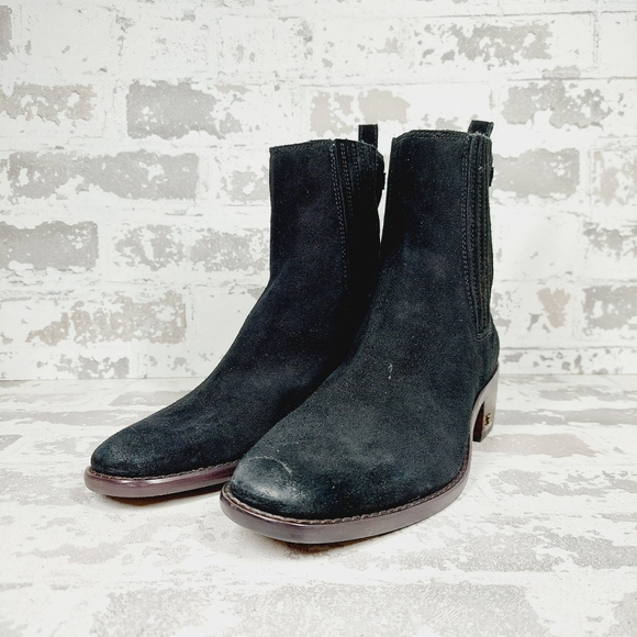 New Sam Edelman Bronson Black Suede Low Stack Heel Bootie O473 - Picture 2 of 12